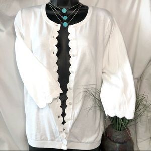 Talbots White scalloped Cardigan Sz. Lrg